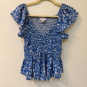 Japna Blue and White Smocked Blouse